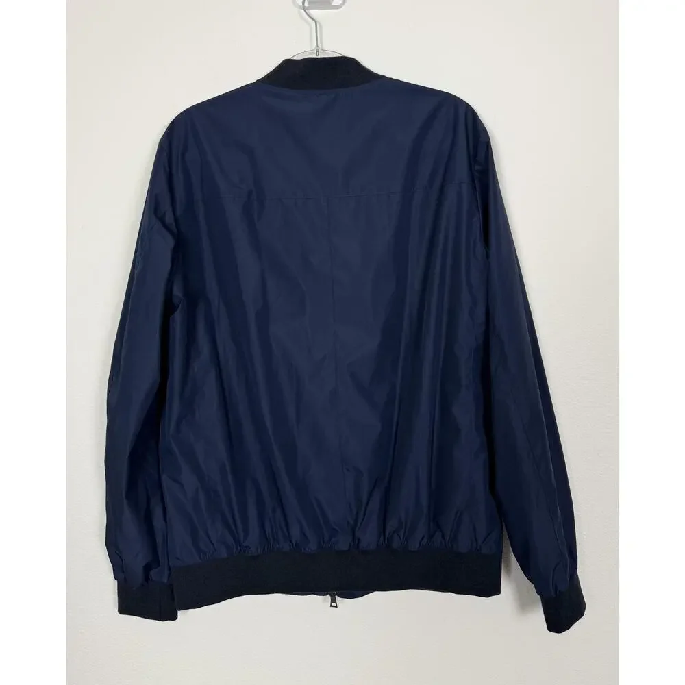 Falconeri Bomber Jacket Mens IT 54 Blue Waterproof Cashmere Lined Made Italy